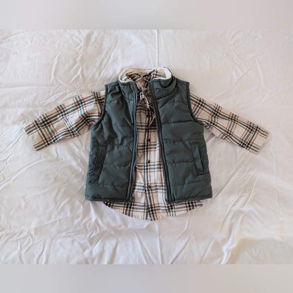 Carter's Other - Carter's long sleeve striped shirt and sage green vest (size 9 months)